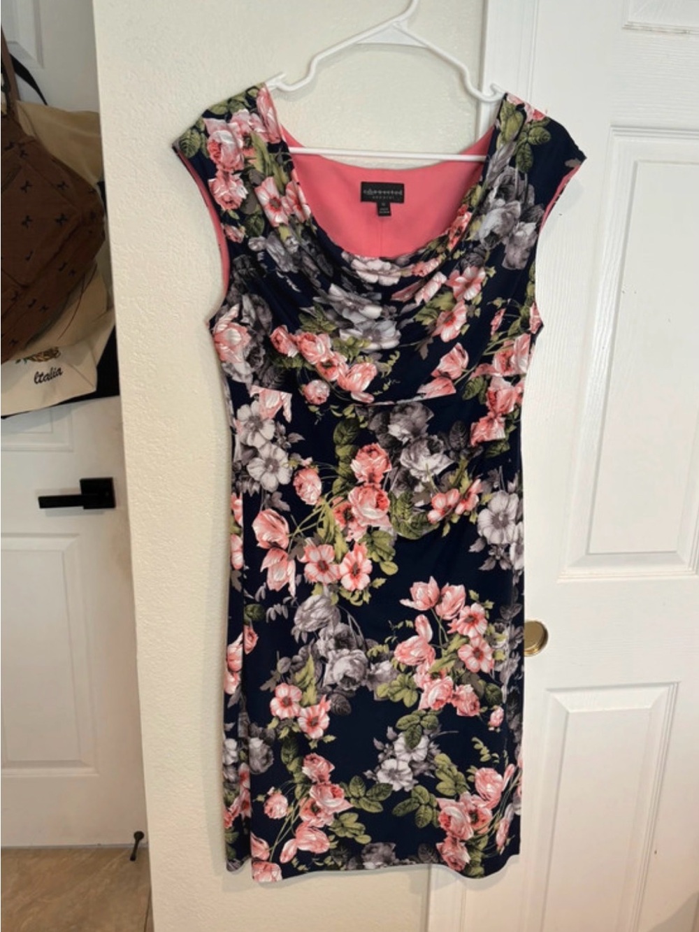 connected apparel Navy Floral Midi Dress with Pink Accents